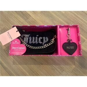 Juicy Couture Black Velour Rhinestone Wristlet & Mini Heart Y2K